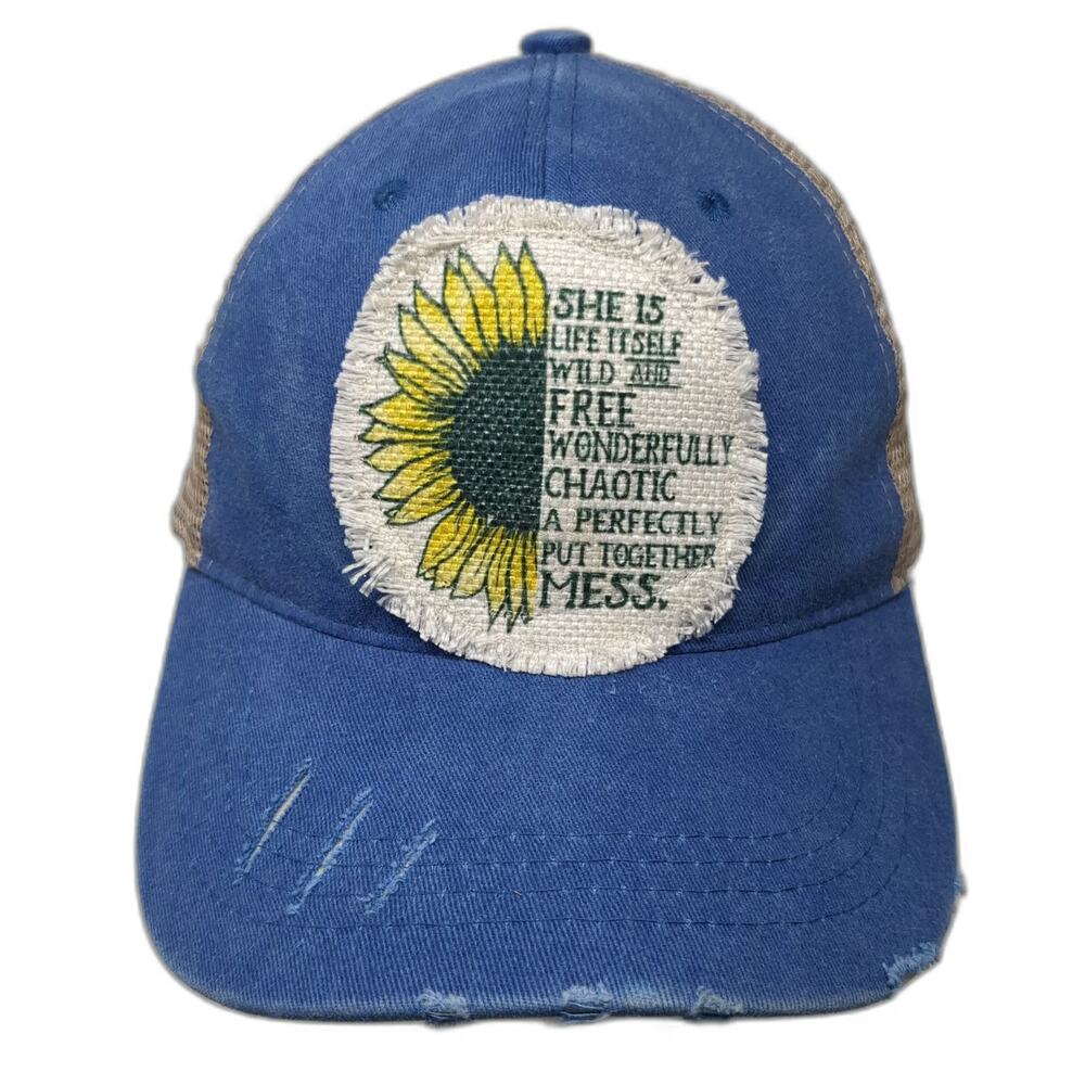 Blue One Size Trucker Hat Sunflower Patch Mesh Snapback Inspirational Quote Bill